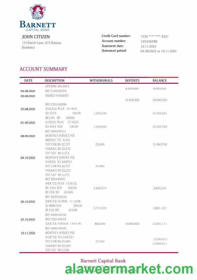 Dominica Barnett Capital Bank statement